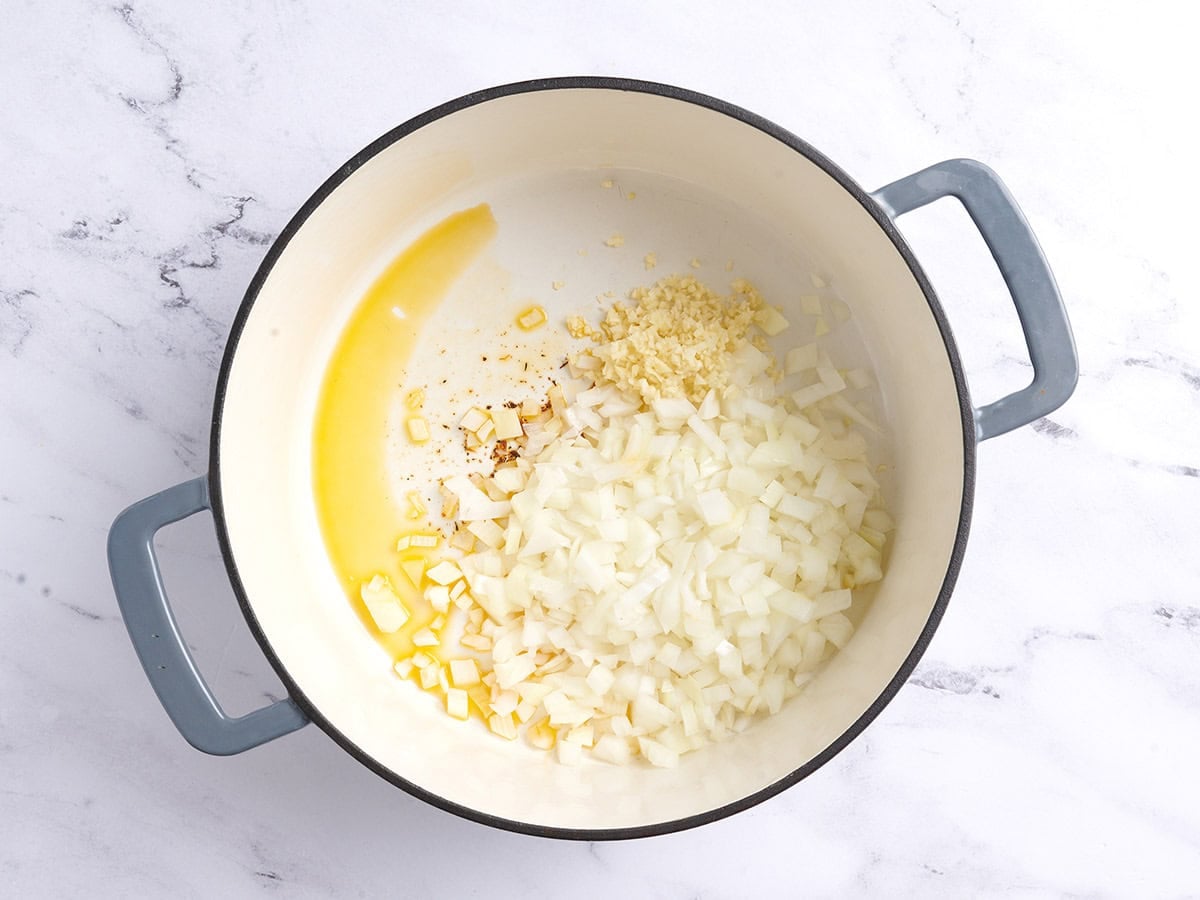 Sauteeing the onion and garlic.