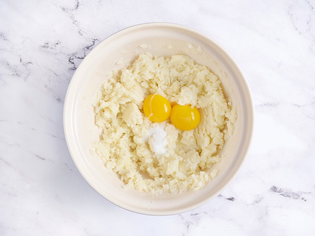 Egg yolks added to the mashed potatoes.