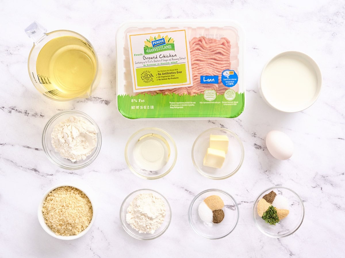 The ingredients to make chicken croquettes.