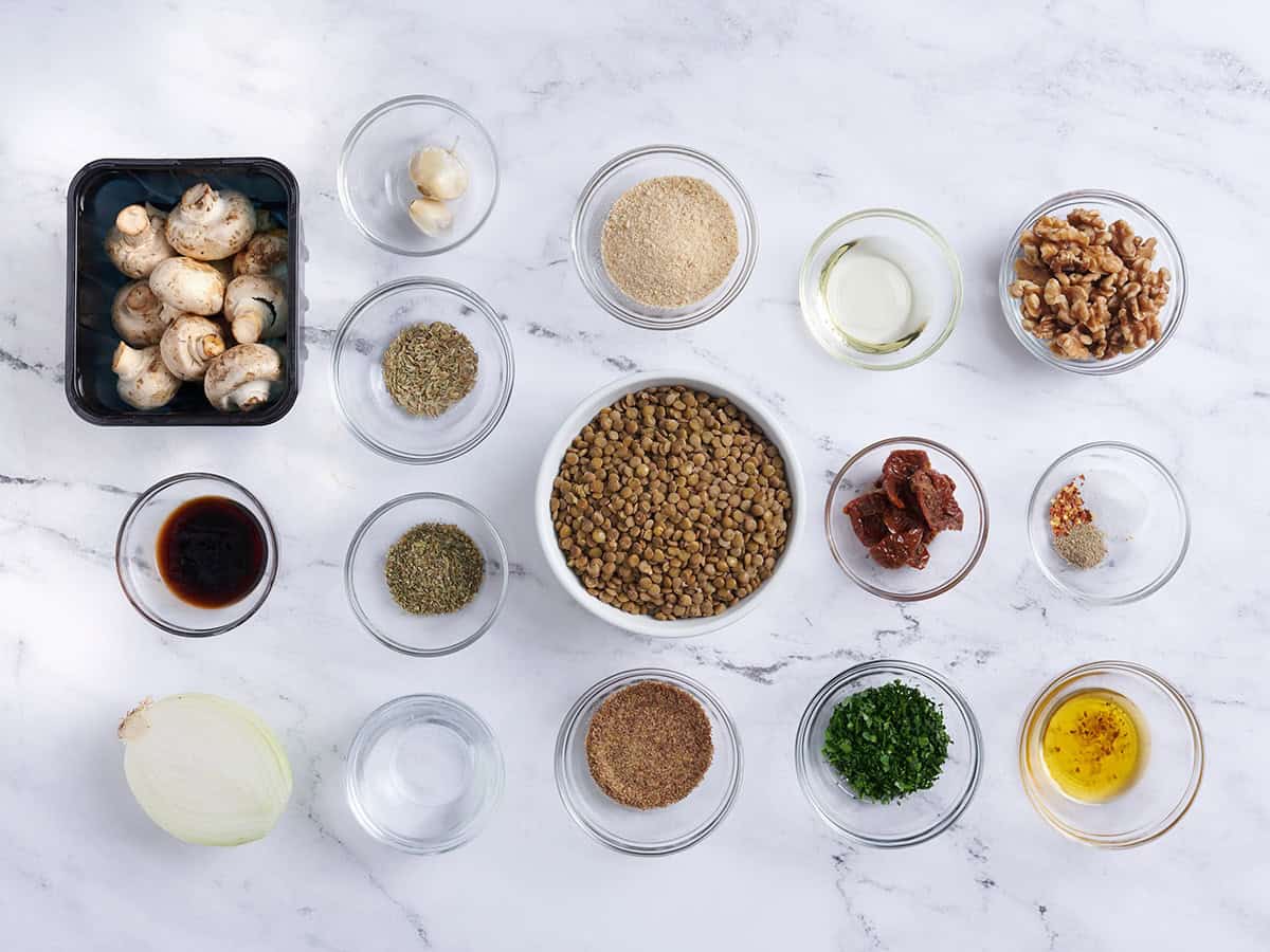 The ingredients to make vegan meatballs.