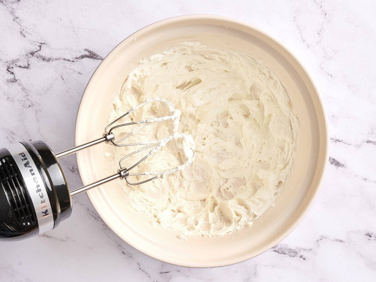 Whipped cream cheese in a bowl.
