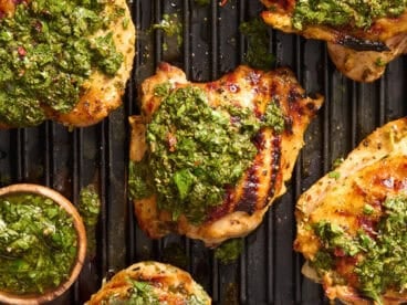 grilled chimichurri chicken on grill