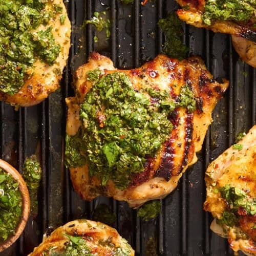 grilled chimichurri chicken on grill
