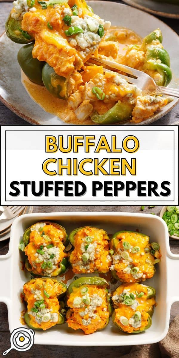 buffalo chicken stuffed peppers pin image