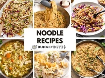 A collage of noodle recipes.