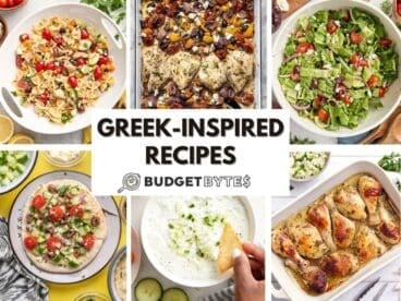 A collage of Greek-inspired recipes.